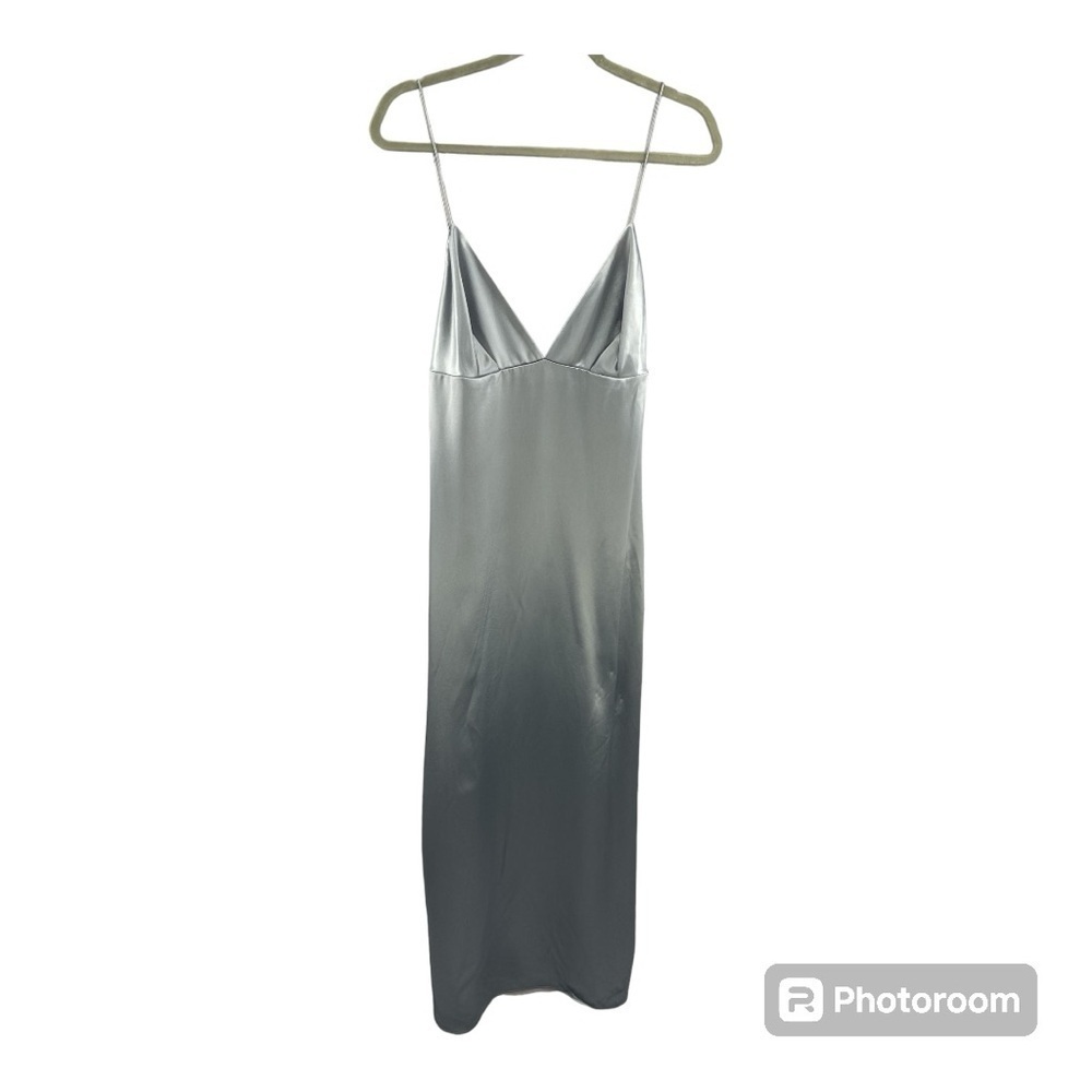Massimo Dutti Silver Satin Slip Midi Dress